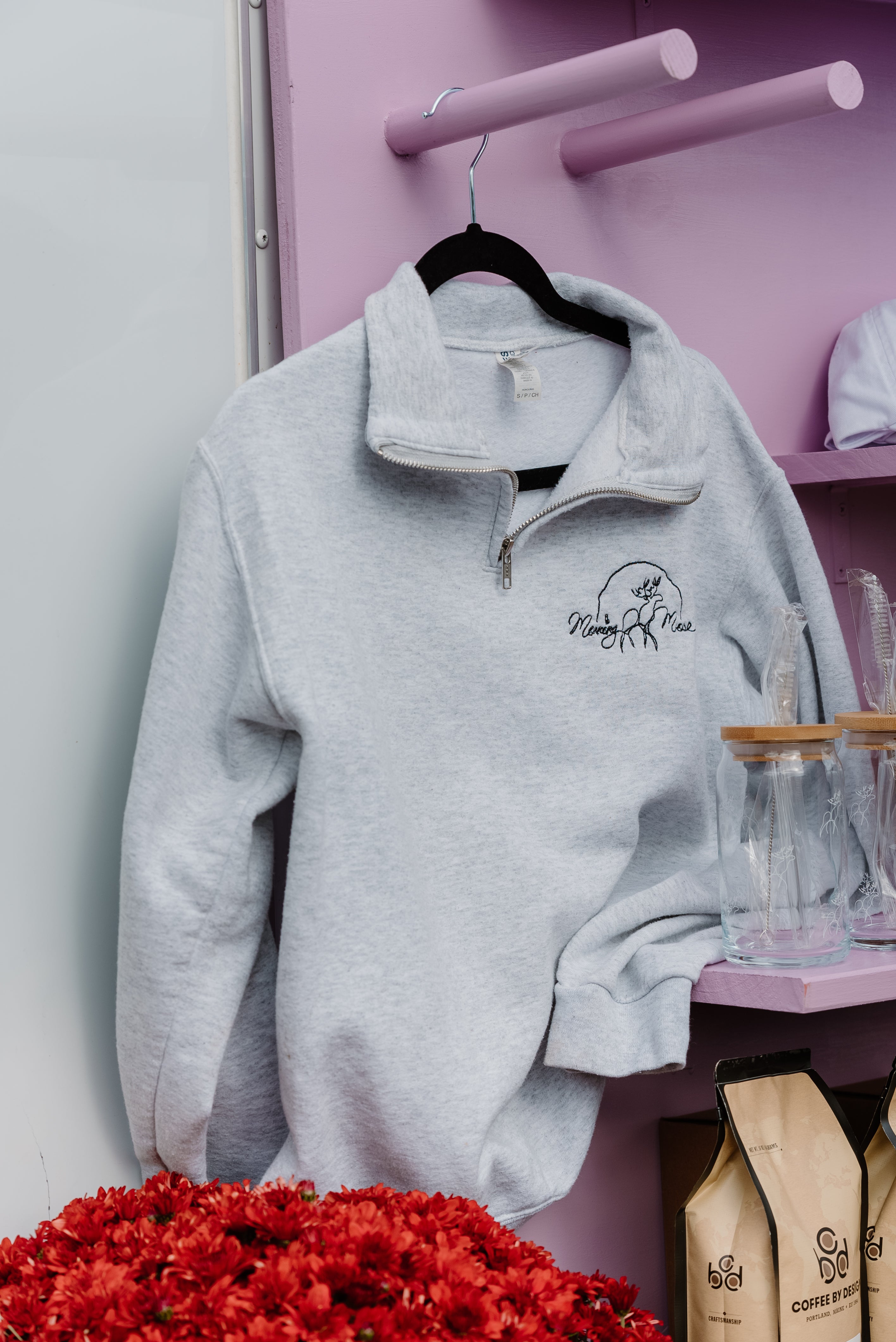 Custom Grey Morning Moose Quarter-Zip